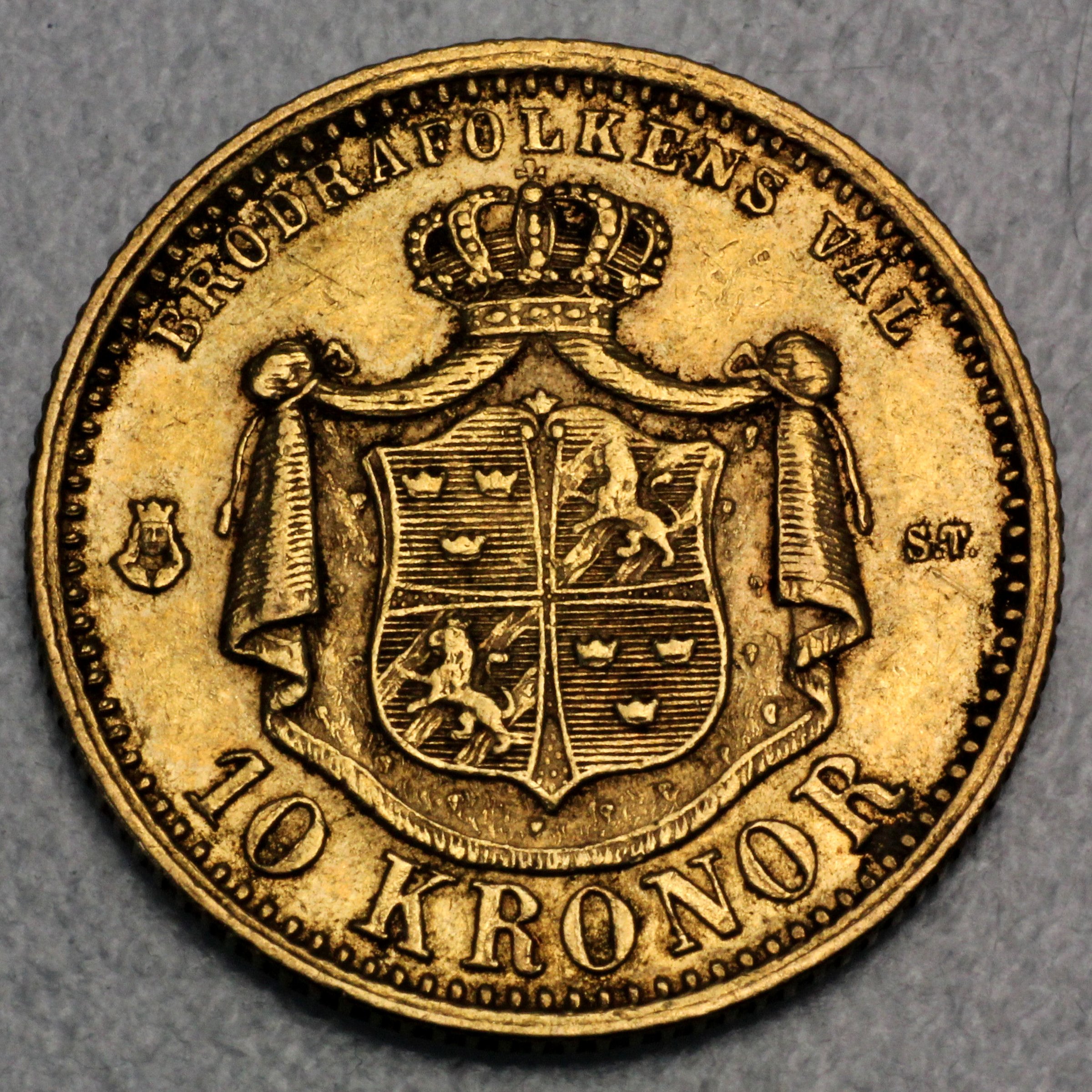 Goldmünze 10 Kronor "Oscar II" (Schweden) - Detailansicht 1