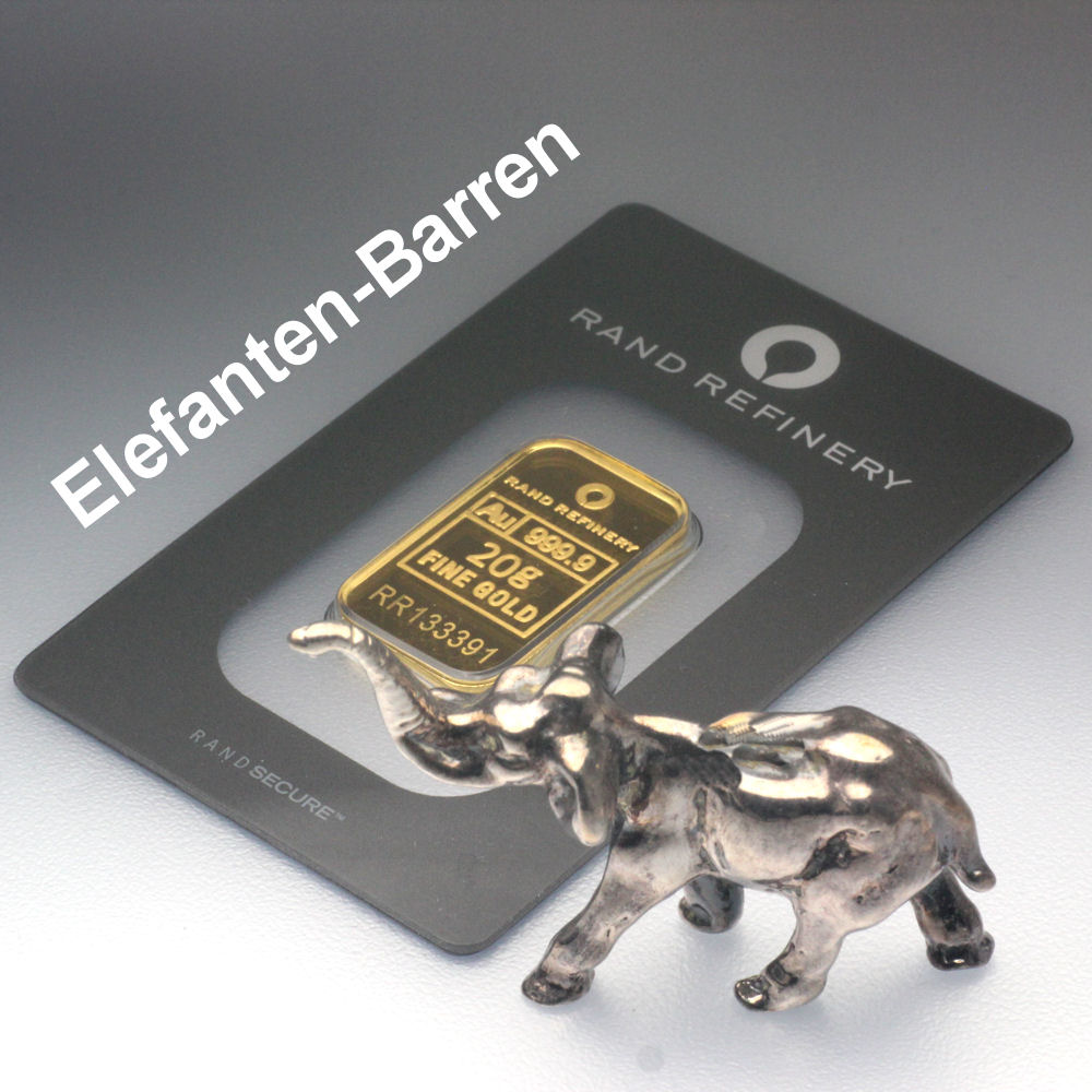 Goldbarren 20g Rand Refinery "Elefanten-Motiv" - Detailansicht 2