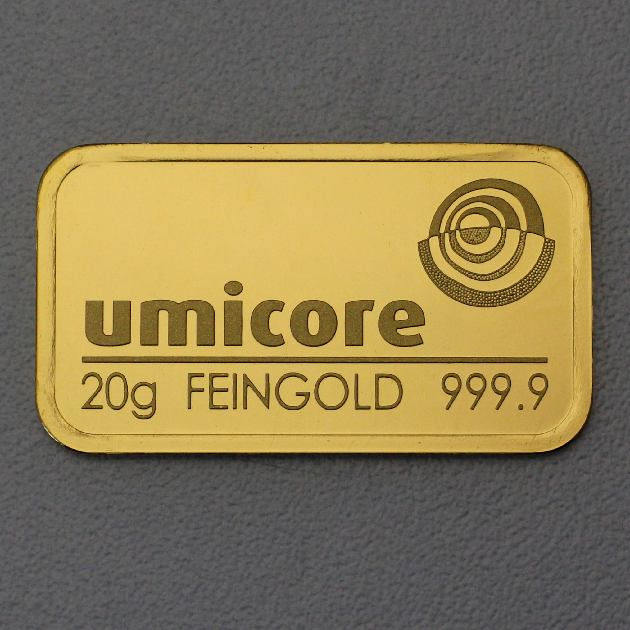 Goldbarren 20g UMICORE geprägt - Hauptansicht