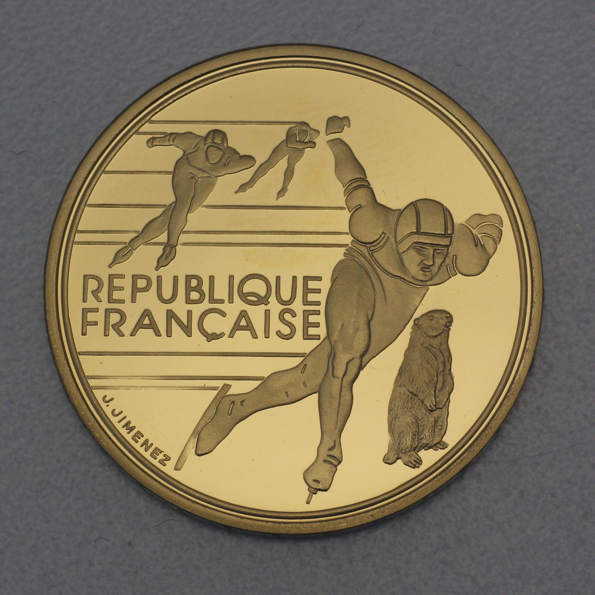 Goldmünze 500 Francs "Speed Skating" 1990 (Frankreich) - Hauptansicht