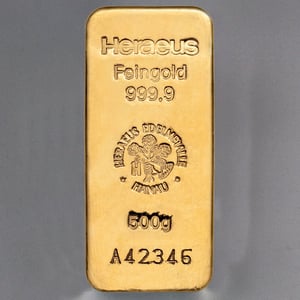 Goldbarren 500g HERAEUS gegossen - Hauptansicht