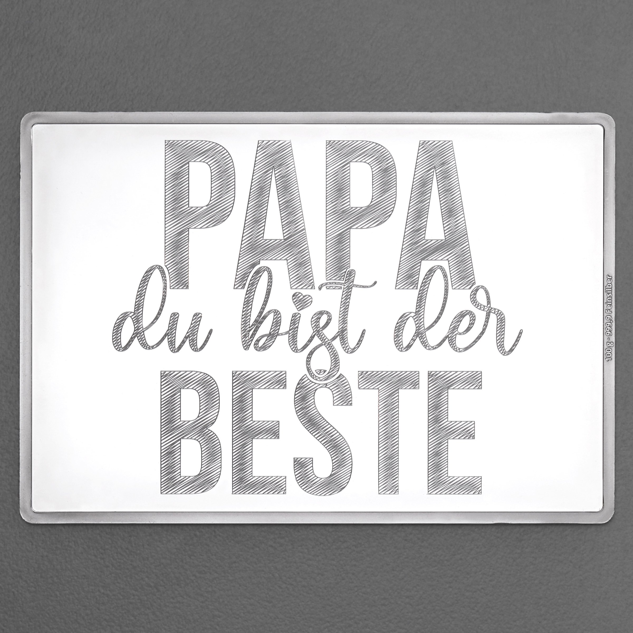 Silberbarren 100g "Papa, du bist der Beste" Gravur-Silbertafel - Hauptansicht