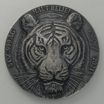 Silbermünze 5oz "Tiger" 2021 (AF/HR) Big Five Asia (Elfenbeinküste) - Hauptansicht
