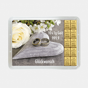 Goldbarren 10g "Stein+Ringe/Hochzeit" (Flip) - Hauptansicht