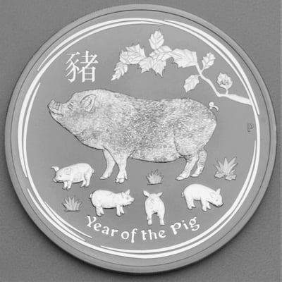 Silbermünze 10oz "Schwein" 2019 Lunar II – Year of the Pig (Australien) - Miniaturansicht 1