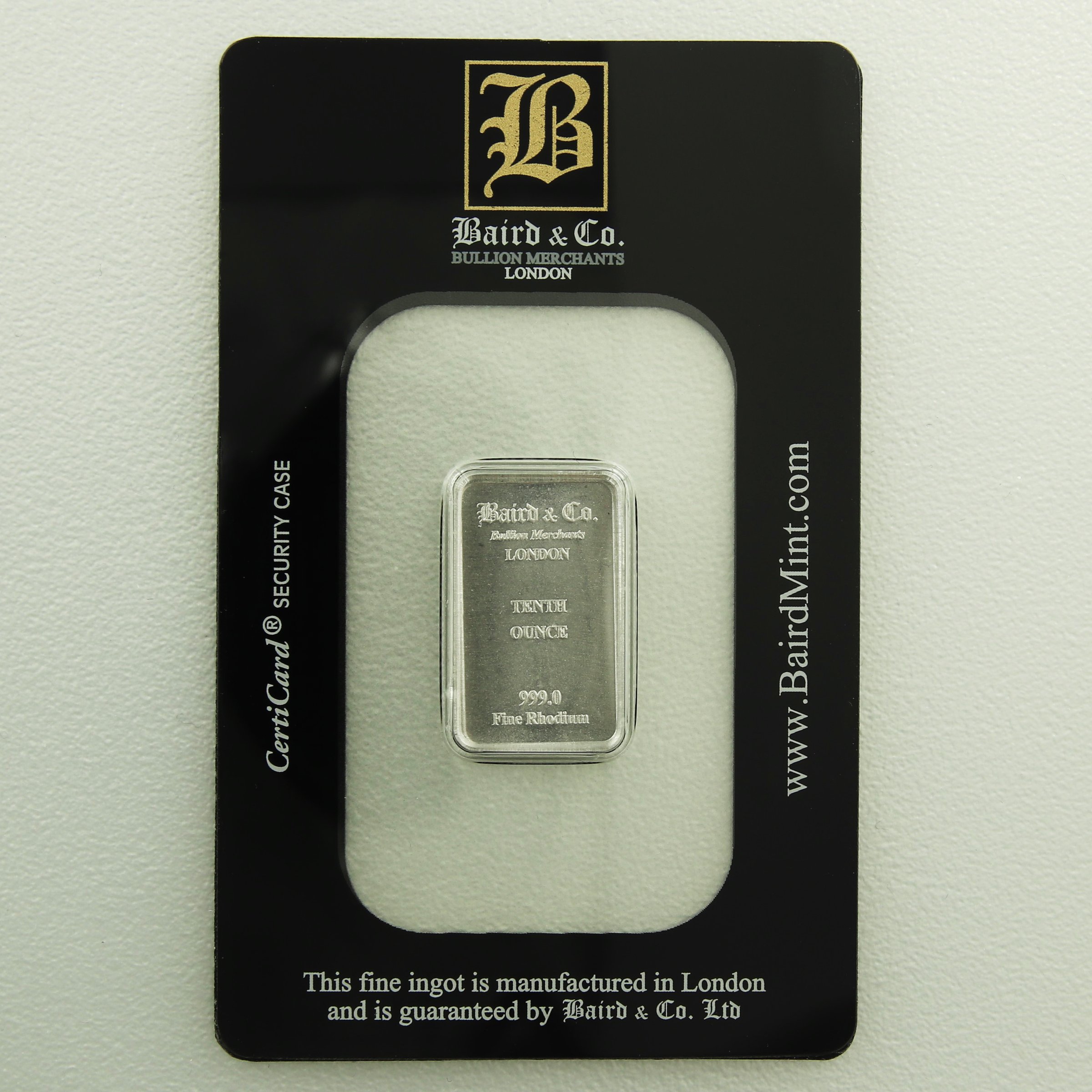 Rhodiumbarren 1/10oz (999 Rh) Baird&Co., geprägt - Hauptansicht