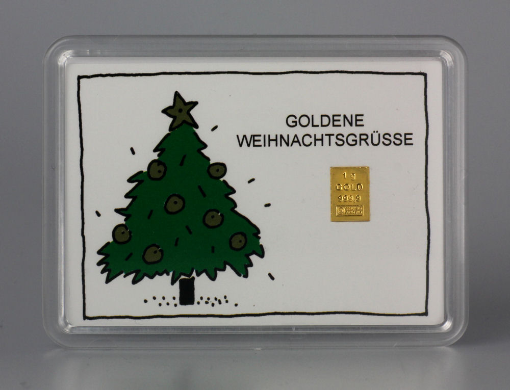 Goldbarren 1g "Goldene Weihnachtsgrüße" (Motivbox) - Hauptansicht