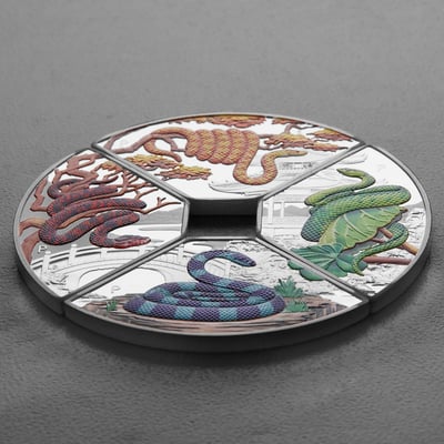 Silbermünze 4 x 1oz "Schlange" 2025 (PP/koloriert) Set – 4-teilig Quadrant (Tuvalu) - Miniaturansicht 3