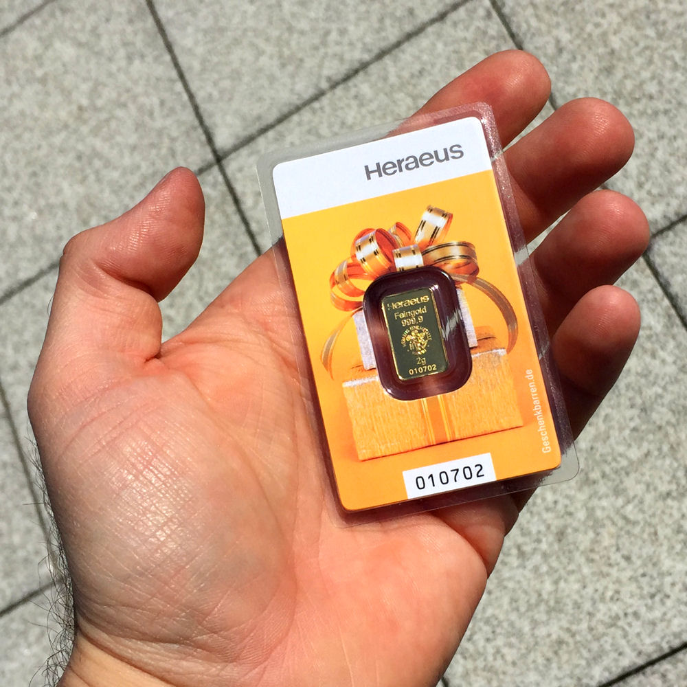 Goldbarren 2g "Kinebar" (Geschenkmotiv) HERAEUS - Detailansicht 1