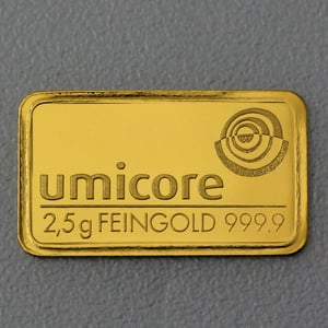 Goldbarren 2,5g UMICORE geprägt - Hauptansicht