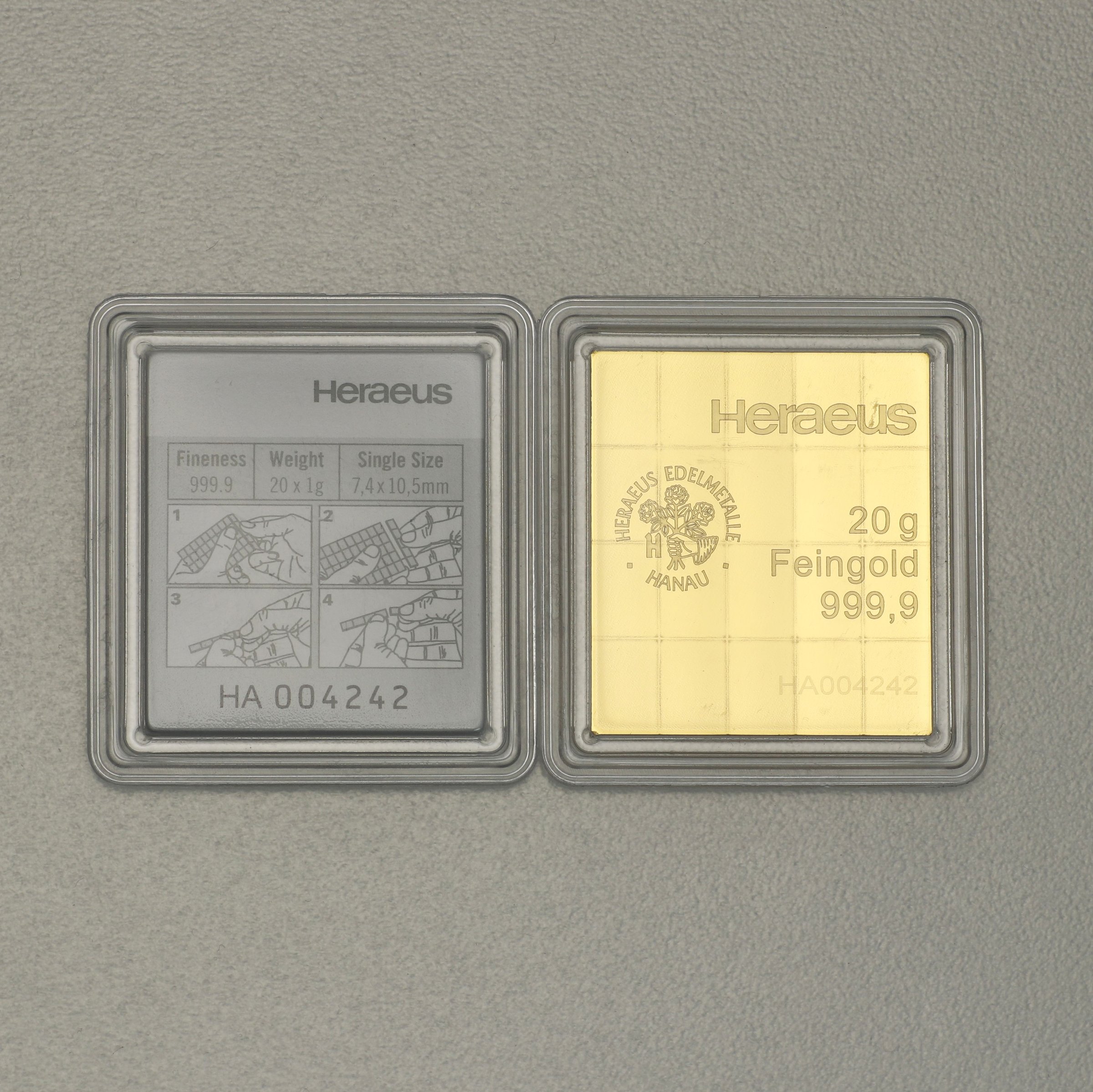 Goldtafel HERAEUS (20x 1g Au) "CombiBar" - Detailansicht 1