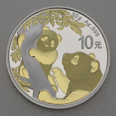 Silbermünze 30g "Panda" 2021 (vergoldet) (China) - Miniaturansicht 1