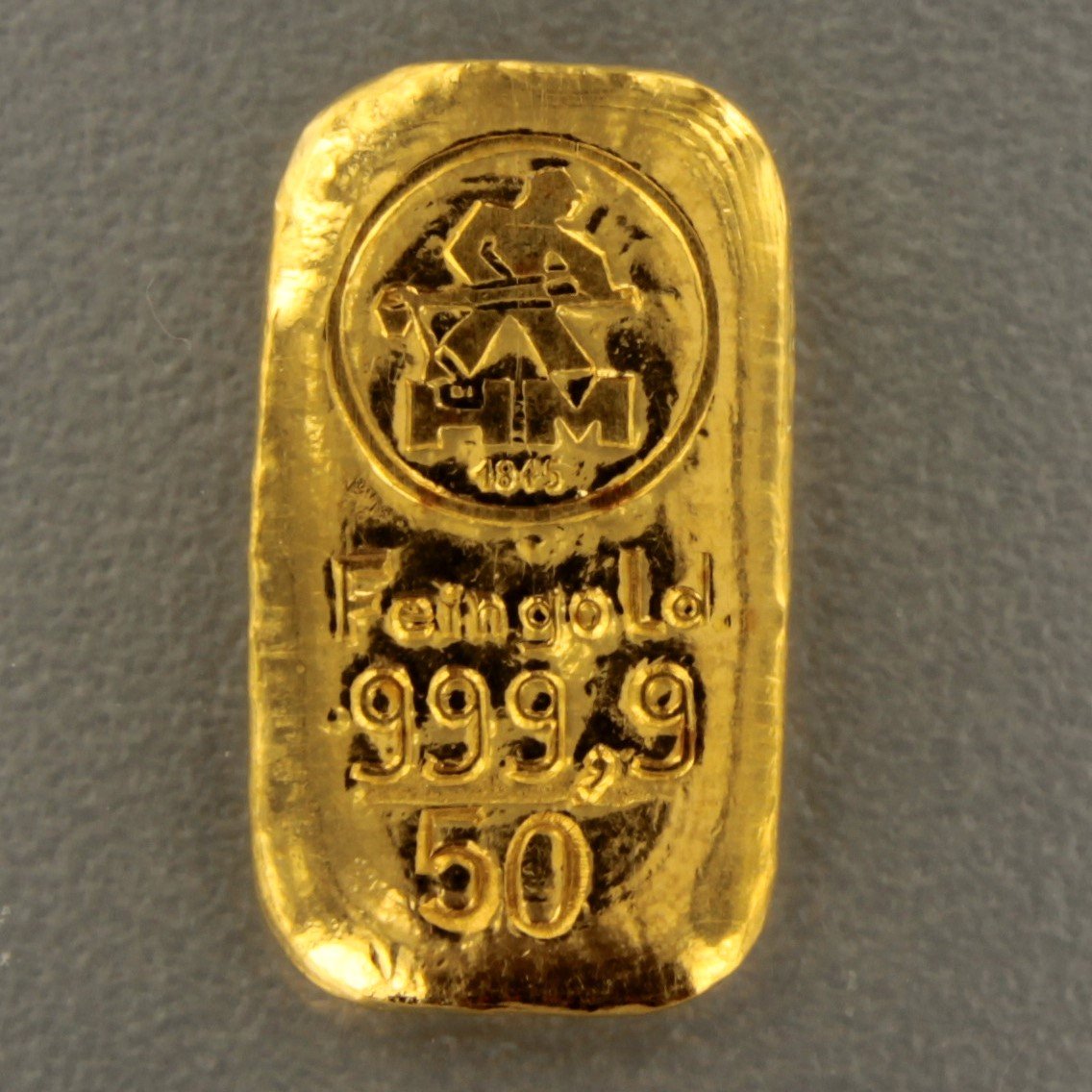 Goldbarren 50g H+M Original alter Gussbarren - Hauptansicht