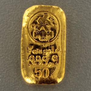 Goldbarren 50g H+M Original alter Gussbarren - Hauptansicht