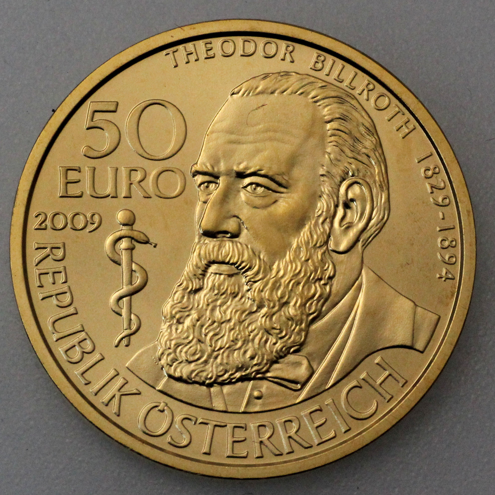Goldmünze 50 Euro "Billroth" 2009 Große Mediziner (Österreich) - Detailansicht 1