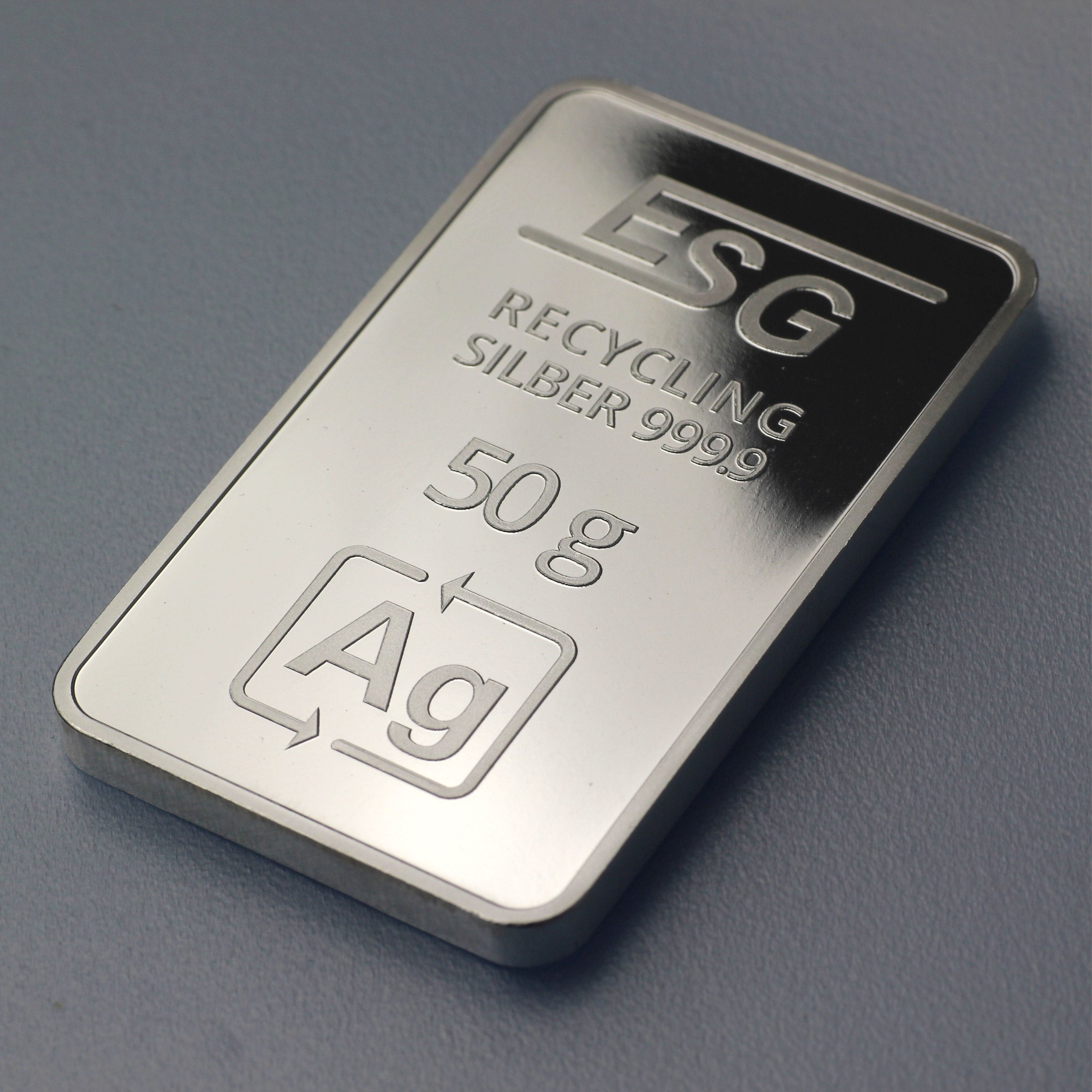 Silberbarren 50g ESG geprägt gravierbar Recyclingsilber - Detailansicht 1