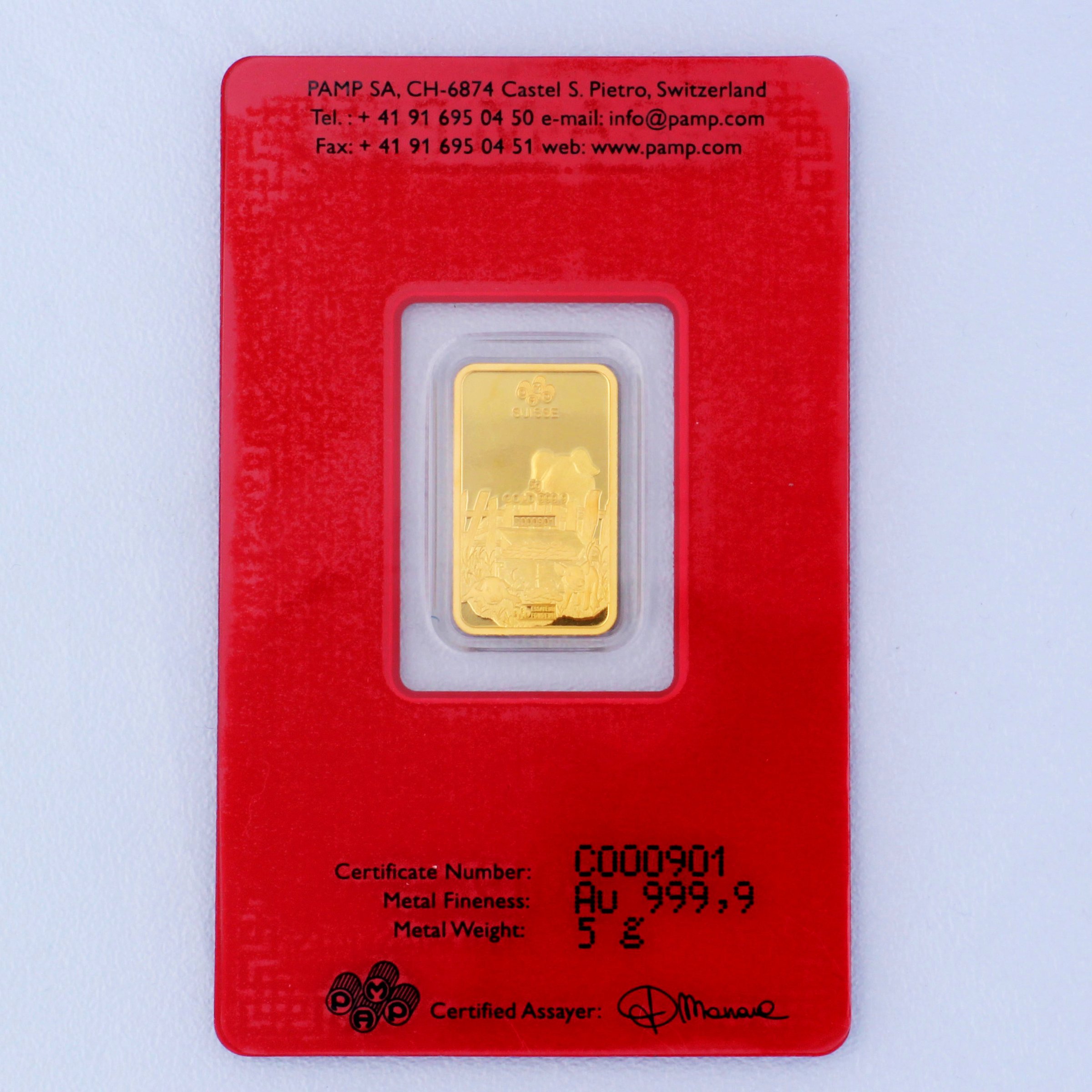 Goldbarren 5g "Schwein 2019" Lunar PAMP - Detailansicht 1