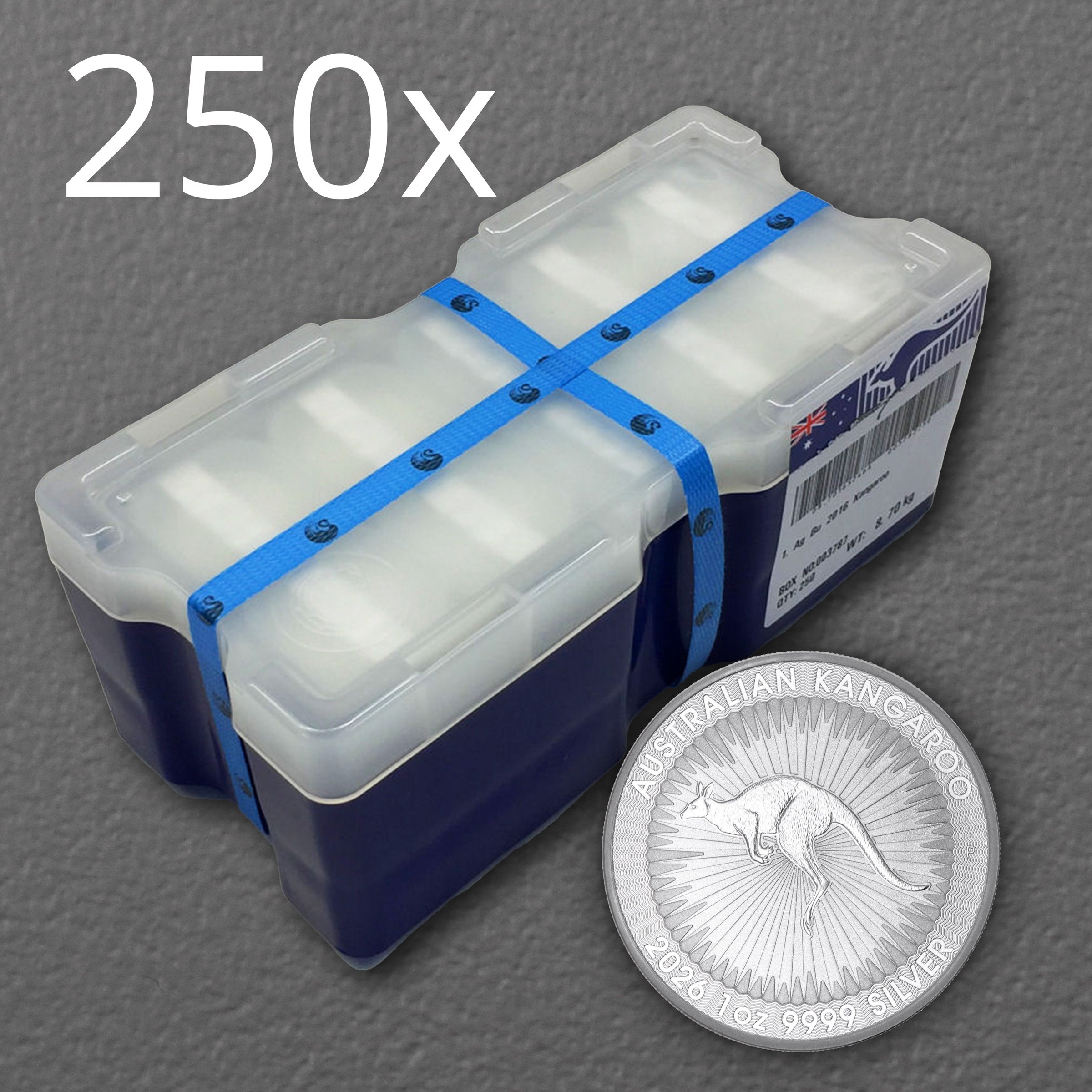 Silbermünze 250 x 1oz "Känguru" aktueller Jahrgang Masterbox 19 % (Australien) - Detailansicht 1
