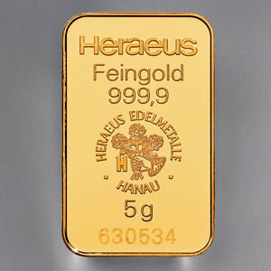 Goldbarren 5g HERAEUS geprägt - Hauptansicht