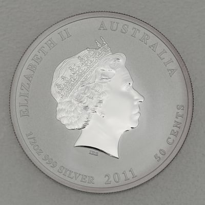 Silbermünze 1/2oz "Hase" 2011 (koloriert) Lunar II – Year of the Rabbit (Australien) - Miniaturansicht 2