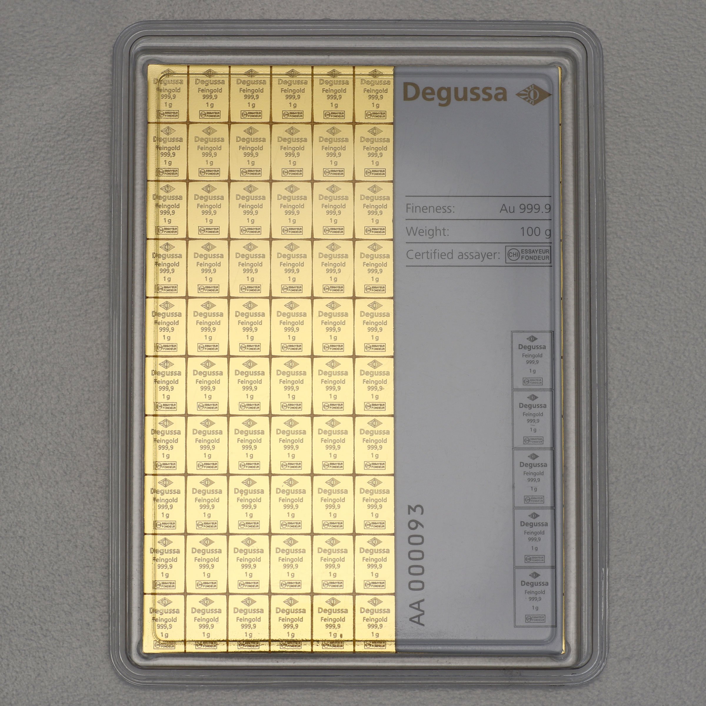 Goldtafel DEGUSSA (100x 1g Gold) "CombiBar" - Detailansicht 1