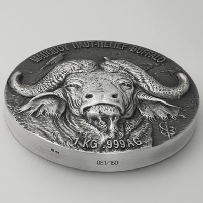 Silbermünze 1kg "Büffel" 2021 (AF/HR) Mauquoy Haut Relief (Elfenbeinküste) - Miniaturansicht 3