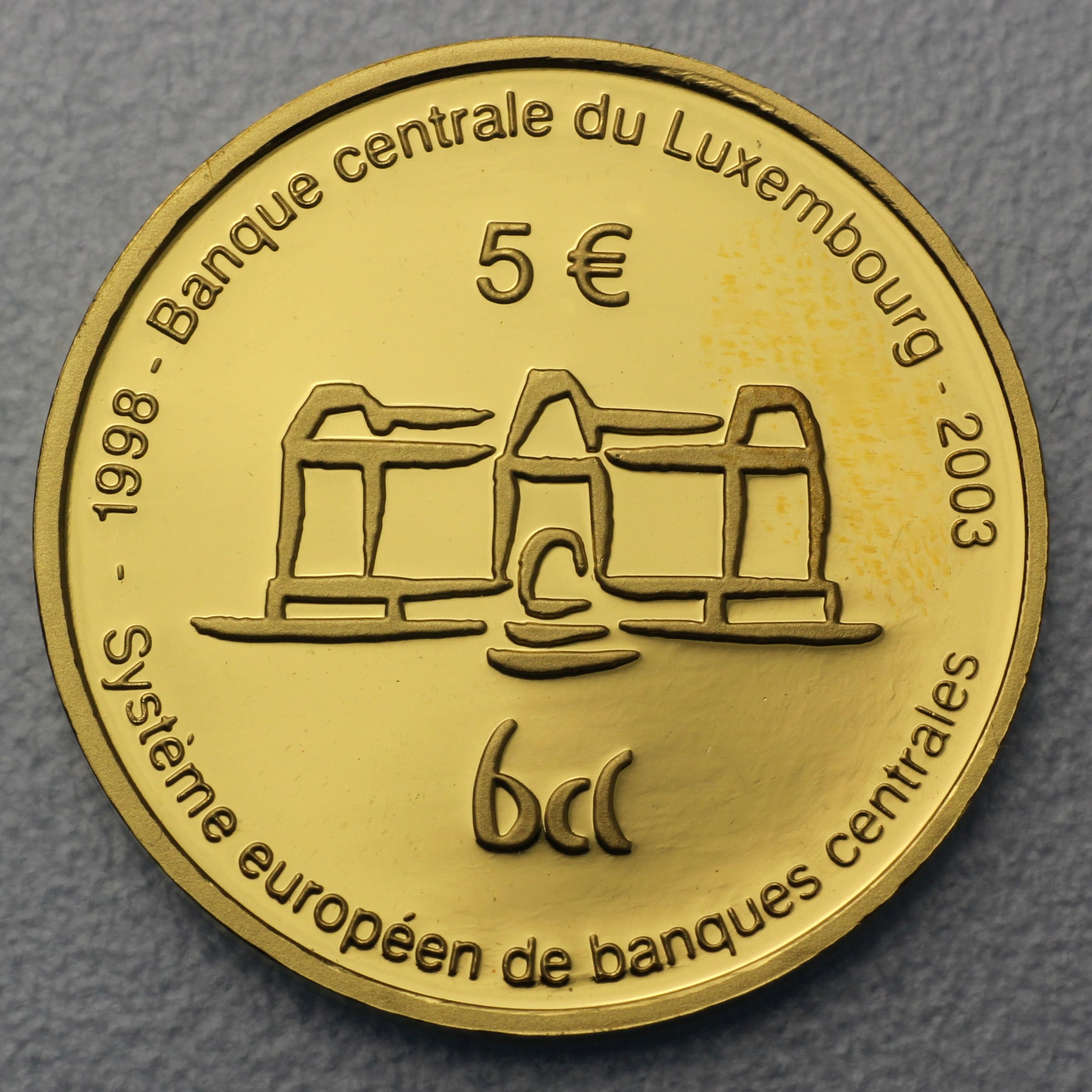 Goldmünze "5 Euro" 2003 5 Jahre Zentralbank Luxemburg (Luxemburg) - Detailansicht 1