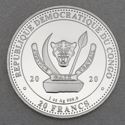 Silbermünze 1oz "Wal" 2020 (vergoldet) World s Wildlife (Kongo) - Miniaturansicht 2