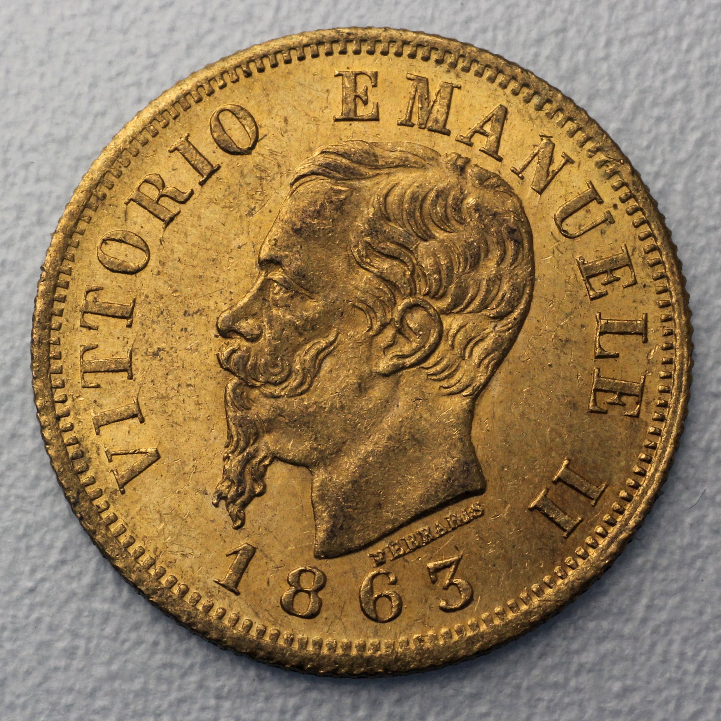 Goldmünze 10 Lire "Vittorio Emanuele II." (Italien) - Hauptansicht
