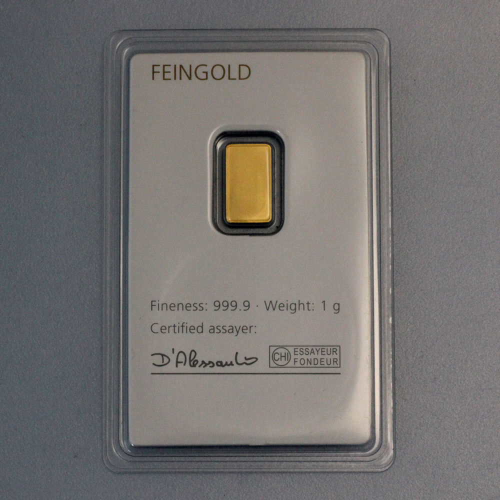 Goldbarren 1g DEGUSSA, im Blister - Detailansicht 1