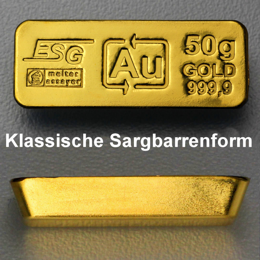 Goldbarren 50g Au ESG (klassischer Sargbarren) - Detailansicht 2