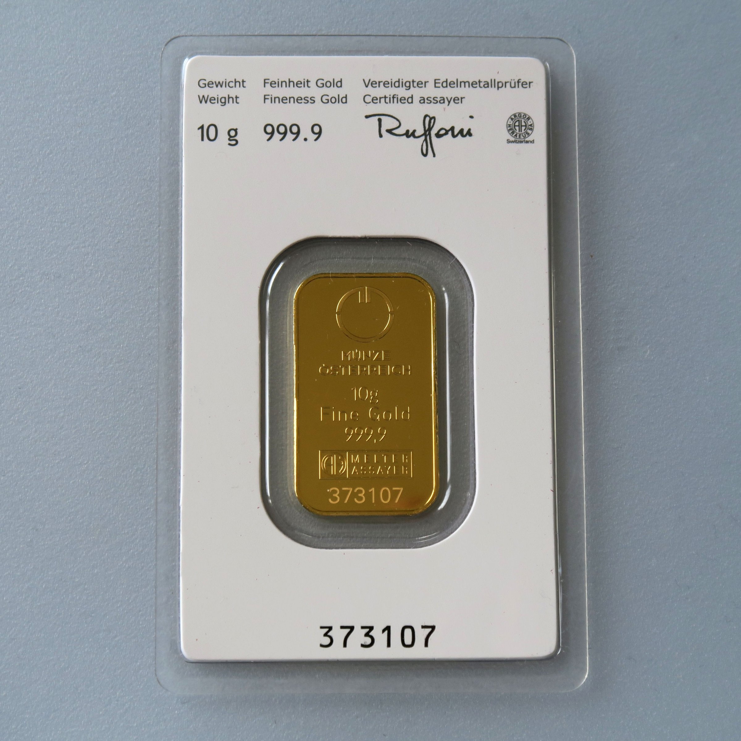Goldbarren 10g "Lipizzaner" MÜNZE ÖSTERREICH - Detailansicht 1