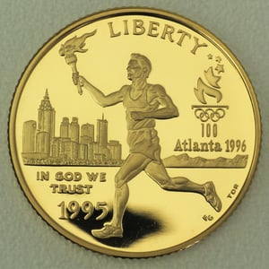 Goldmünze 5 Dollar "Olympia Atlanta Läufer" 1995 (PP) (USA) - Hauptansicht