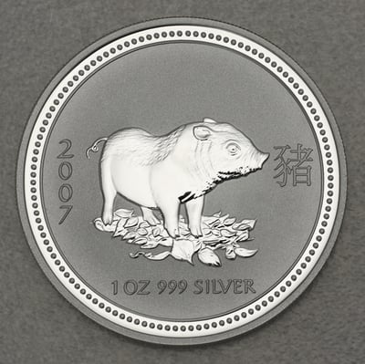 Silbermünze 1oz "Schwein" 2007 Lunar I – Year of the Pig (Australien) - Miniaturansicht 1