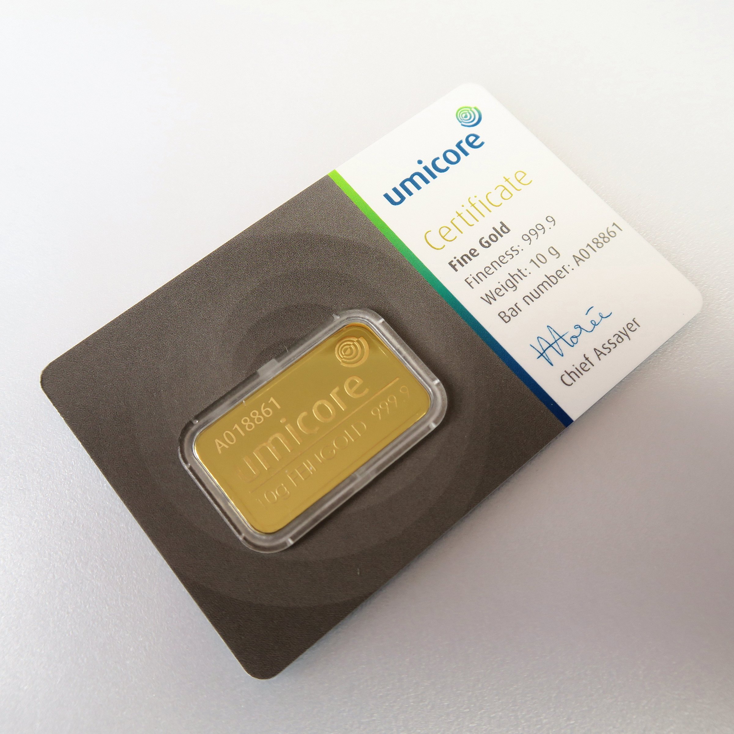 Goldbarren 10g UMICORE/Blister m. Zertifikat - Detailansicht 2