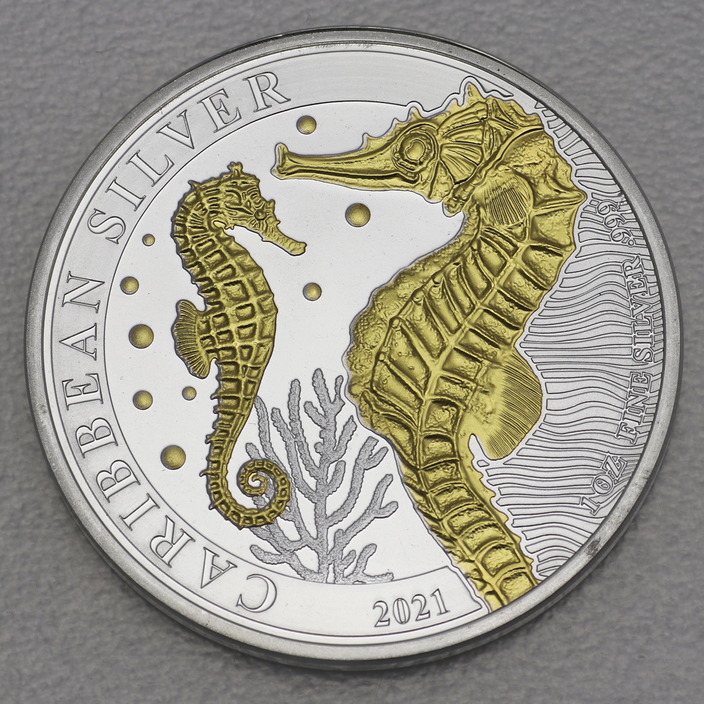 Silbermünze 1oz "Seepferdchen" 2021 (vergoldet) Caribbean Silver (Barbados) - Hauptansicht