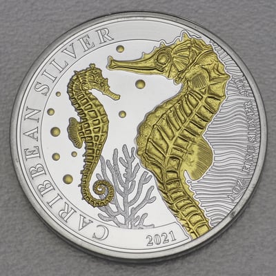 Silbermünze 1oz "Seepferdchen" 2021 (vergoldet) Caribbean Silver (Barbados) - Miniaturansicht 1