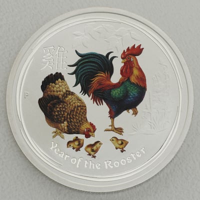 Silbermünze 1/2oz "Hahn" 2017 (koloriert) Lunar II – Year of the Rooster (Australien) - Miniaturansicht 1