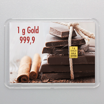 Goldbarren 1g "Gold statt Schokolade" (Flip) - Hauptansicht