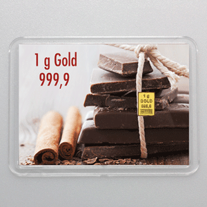 Goldbarren 1g "Gold statt Schokolade" (Flip) - Hauptansicht