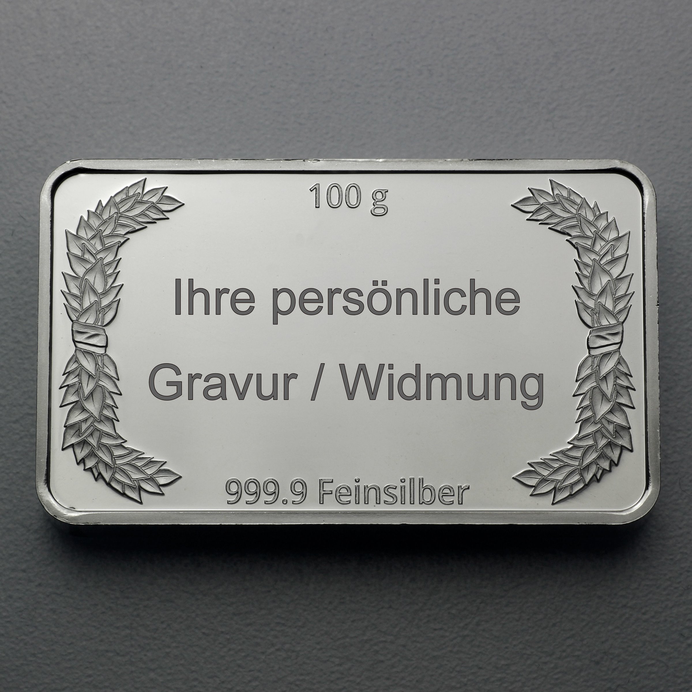 Silberbarren 100g "Lorbeerkranz" gravierbar Recyclingsilber - Hauptansicht