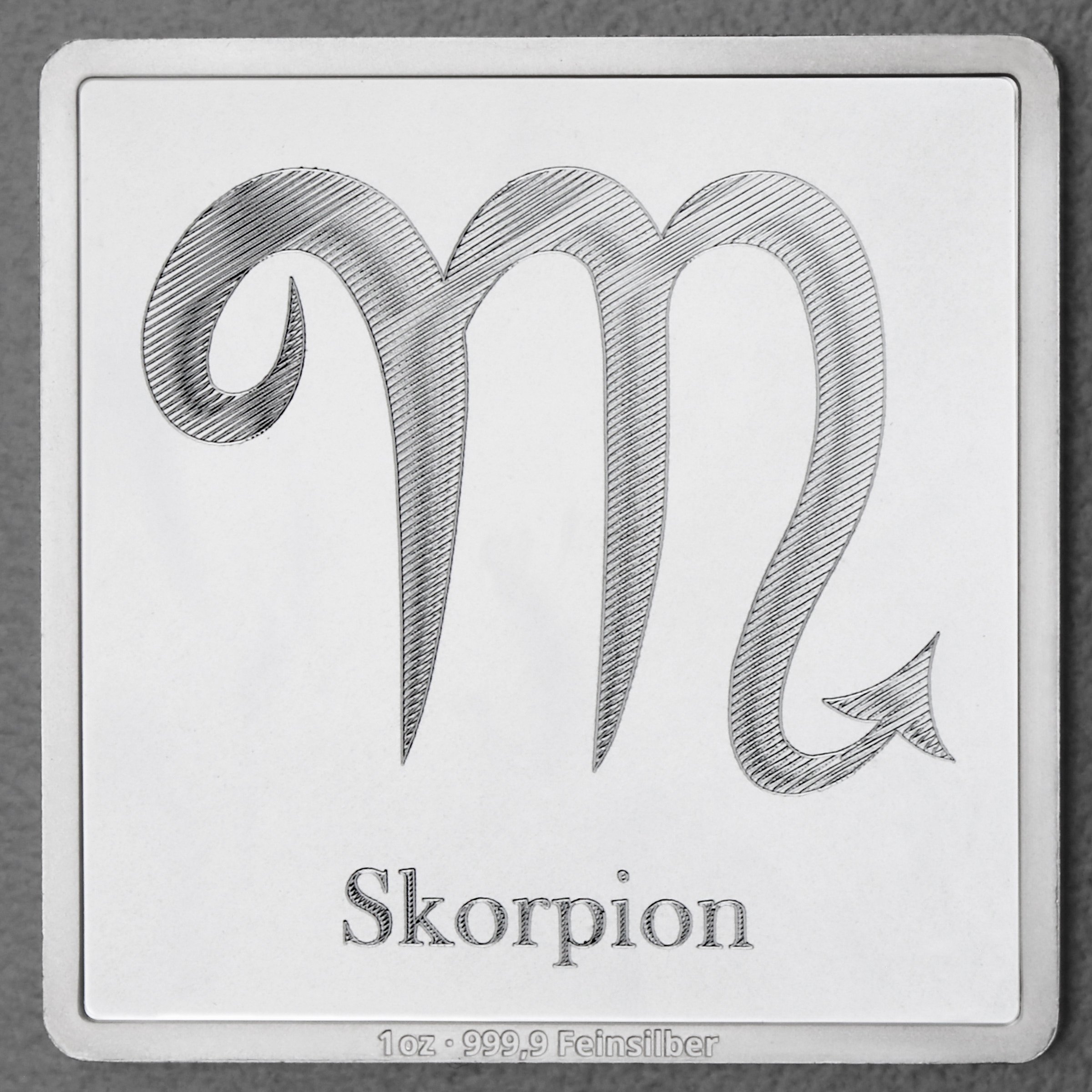 Silberbarren 1oz "Sternzeichen Skorpion" Gravurbarren quadratisch - Hauptansicht