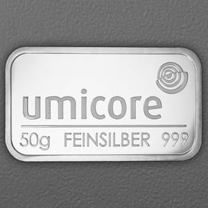 Silberbarren 50g UMICORE geprägt - Hauptansicht