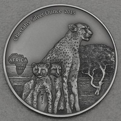 Silbermünze 1oz "Geparden" 2015 (AF) Africa Silver Ounce (Gabun) - Miniaturansicht 1