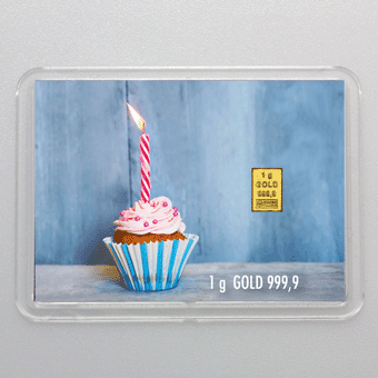 Goldbarren 1g "Muffin/Happy Birthday" (Flip) - Hauptansicht