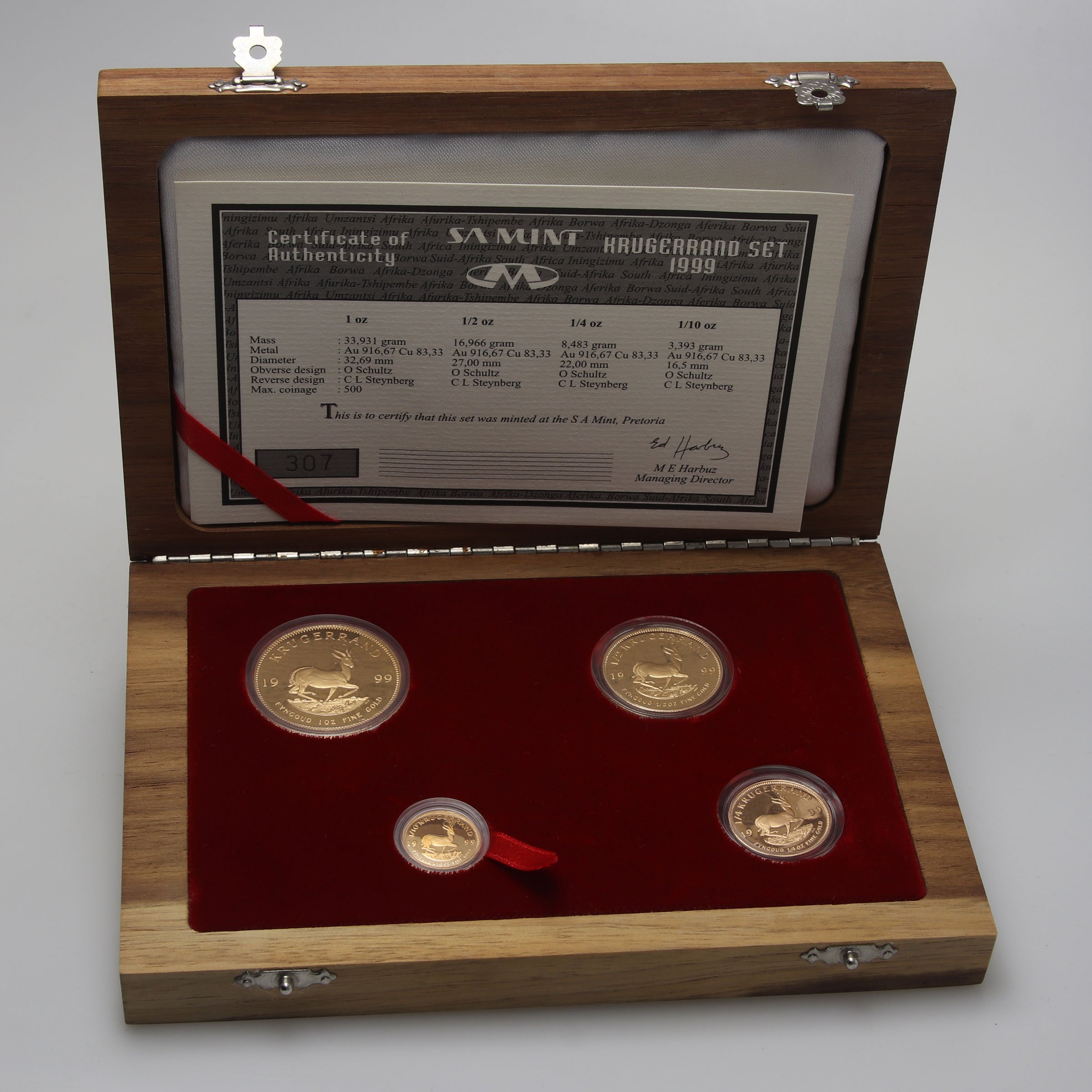 Goldmünzen 4 x "Krügerrand" 1999 (PP) Prestige Set – 4-teilig (Südafrika) - Hauptansicht