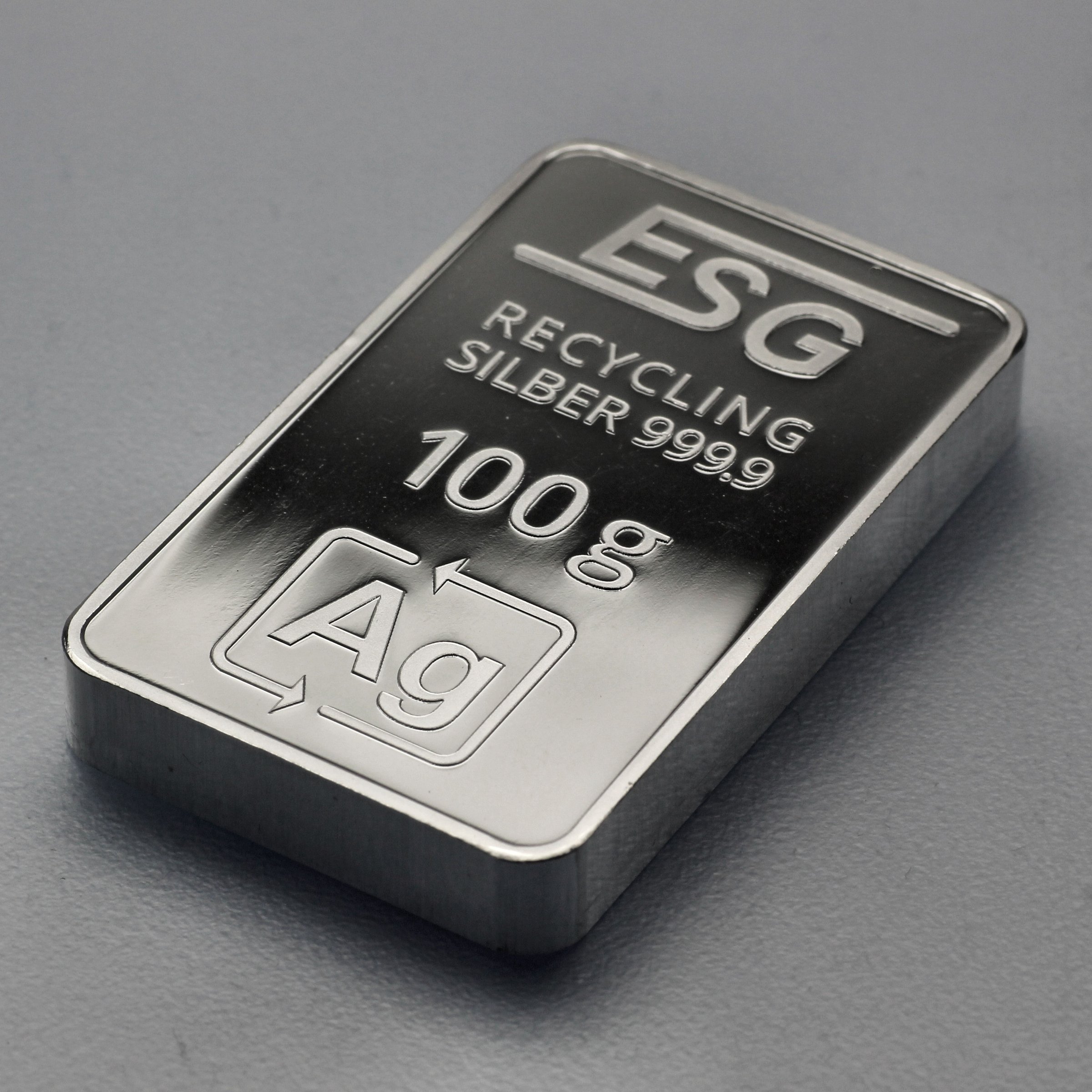 Silberbarren 100g ESG geprägt gravierbar Recyclingsilber - Detailansicht 1