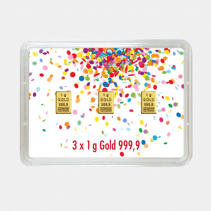 Goldbarren 3g "Jugendweihe - Konfetti" (Flip) - Hauptansicht