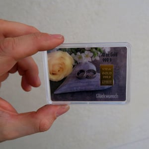 Goldbarren 1/10oz "Stein+Ringe/Hochzeit" (Flip) - Miniaturansicht 3