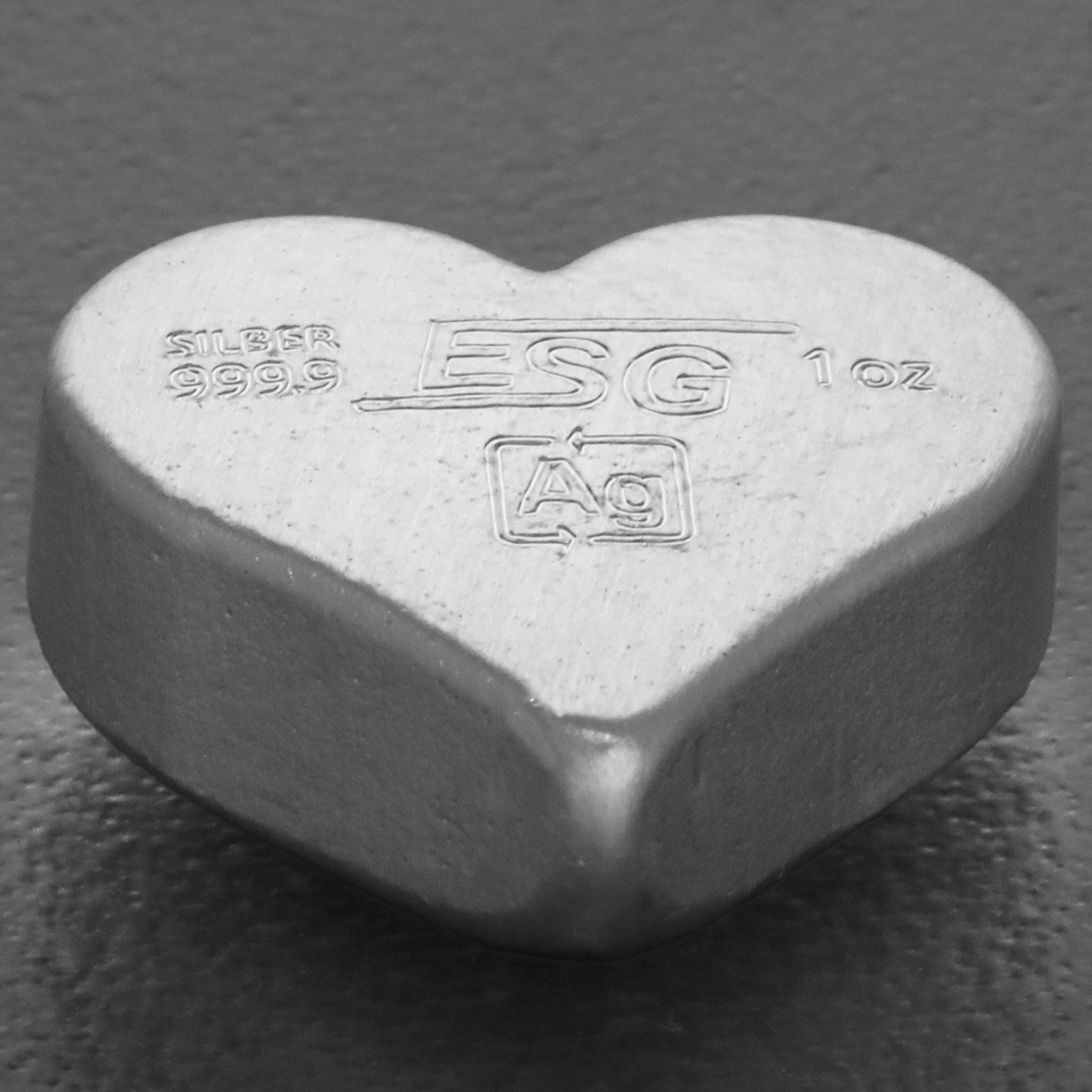 Silberbarren 1oz ESG "Herz" 3D-Barren gegossen glänzend gravierbar - Detailansicht 3